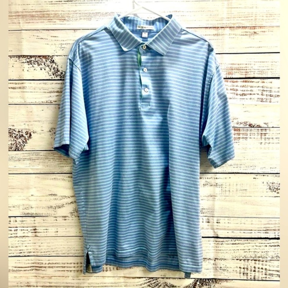 PETER‎ MILLAR Men's Blue & Pink Horizontal Stripe Summer Comfort Polo Shirt XL